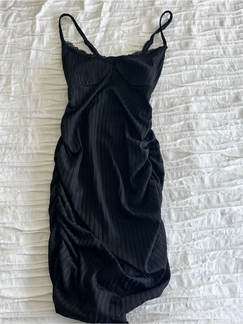 Black Slip Dress with Lace Trim - Classic Women's Dress